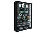 Wandvitrine Vitrosa Mini, mit LED-Beleuchtung, 8 Einlegeböden, 2 Flügeltüren, B 590 x T 180 x H 910 mm, Glas & Holz, schwarz