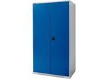 Schäfer Shop Genius Flügeltürenschrank FS, Stahl, mit Belüftungslöchern, B 1055 x T 620 x H 1950 mm, 5 OH, Weißalu/Enzianblau, bis 500 kg