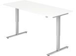 Schreibtisch ULM, elektrisch höhenverstellbar, Rechteck, T-Fuß, B 1800 x T 800 x H 720-1190 mm, lichtgrau/alusilber + Kabelwanne
