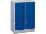 C+P Schließfachschrank Resisto, 2 Abteile, 4 Fächer, B 772 x T 540 x H 1077 mm, Weißalu/Enzianblau