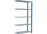 Schulte Lagertechnik Fachbodenregal Stecksystem MultiPlus250, Anbauregal, 5 Fachböden, Kreuzstrebe, B 1000 x T 400 x H 2000 mm, Enzianblau RAL 5010