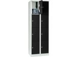Wertfachschrank 300 mm, 2 Abteile, 8 Fächer, Sicherheitszylinderschloss, Sockel, tiefschwarz