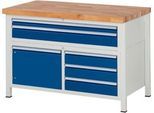 Werkbank Serie 8922, 5 Schubladen, 2 Fachböden mit Tür, höhenverstellbar, B 1250 x T 700 x H