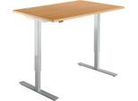 Schäfer Shop Select Schreibtisch Start Off, elektrisch höhenverstellbar, Rechteck, T-Fuß, B 1200 x T 800 x H 755-1255 mm, Buche/weißaluminium