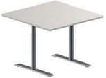 Schäfer Shop Genius Besprechungstisch MODENA FLEX, Quadrat, T-Fuß Rundrohr, B 1000 x T 1000 x H 650-850 mm, lichtgrau/weißaluminium RAL 9006