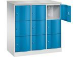 C+P Schließfachschrank Resisto, 3 Abteile, 9 Fächer, B 1148 x T 540 x H 1255 mm, Lichtgrau/Lichtblau