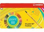 Stabilo Fineliner Point 88, Strichbreite 0,4 mm, 50 Stück, im Metalletui