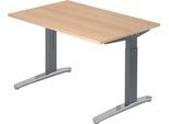Schreibtisch TOPAS LINE, manuell höheneinstellbar, B 1200 mm, Eiche/graphit/alu poliert