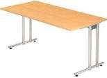 Schreibtisch JENA, C-Fuß, Rechteck, B 1600 x T 800 x H 720 mm, Gestell alusilber, Buche-Dekor