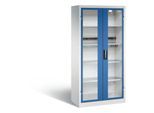 C+P Akkuladeschrank Basic mit Sichtfenster aus Acrylglas, H 1950 x B 930 x T 500 mm, Lichtgrau/Enzianblau