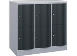 C+P Schließfachschrank Resisto, 3 Abteile, 6 Fächer, B 1148 x T 640 x H 1077 mm, Weißalu/Anthrazitgrau