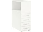 Schäfer Shop Select Anstellcontainer LOGIN, mit Aufsatzregal, 4 Schübe, B 409 x T 800 x H 1120 mm, Holz, abschließbar, weiß/weiß