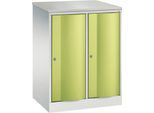 C+P Garderobenschrank Resisto, 2 Abteile, 2 Fächer, B 772 x T 540 x H 1077 mm, Lichtgrau/Clowngrün