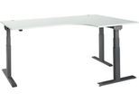 Schäfer Shop Select Winkelschreibtisch ERGO-T 2.0, elektrisch höhenverstellbar, 90° Winkel rechts, T-Fuß, B 2000 mm, lichtgrau/anthrazit