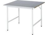 Rau Arbeitstisch Jerry, manuell höhenverstellbar, 25 mm MDF-Platte mit Stahlblechbelag, bis 300 kg, B 750 x T 1000 x H 800-850 mm, silber/lichtgrau