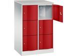 C+P Schließfachschrank Resisto, 2 Abteile, 6 Fächer, B 772 x T 540 x H 1255 mm, Lichtgrau/Rubinrot