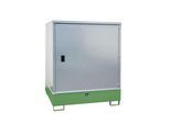 Gefahrstoffschrank BAUER GS-3, Stahlblech, unterfahrbar, für 4 x 200 l Fässer, B 1475 x T 1460 x H 1805 mm, grün