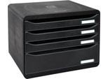 Schubladenbox BIG-BOX PLUS HORIZON QUER, A4+, 4 halboffene Schübe mit Auszugsstopp, Griffmulde & Etikettenhalter, Etiketten, Blauer Engel, schwarz