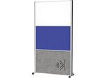 MAUL Stellwandsystem MAULconnecto, Steckmodule, 1x Whiteboard, 1x Akustikvlies, 1x Textiloberfläche, Klettverbindung, auf Rollen, H 1800 x B 1000 mm, silber