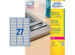 Avery Zweckform Typenschildetiketten L6011-100, extrem robust, geeignet für SW-Laserdrucker, 63,5 x 29,6 mm, 2700 Stück/100 A4-Bogen, Polyesterfolie, silber