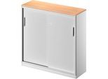 Schäfer Shop Genius Schiebetürenschrank TETRIS SOLID, 3 OH, B 1200 x H 1170 mm, Mitteltrennwand, 19 mm Abdeckplatte, Buche/weißalu