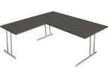 Schreibtisch Toledo, mit Anbautisch, höhenverstellbar, C-Fuß, B 1800 x T 800 mm, anthrazit
