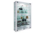 Wandvitrine Vitrosa Mini, mit LED-Beleuchtung, 8 Einlegeböden, 2 Flügeltüren, B 590 x T 180 x H 910 mm, Glas & Holz, weiß