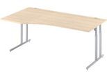 Schäfer Shop Select Schreibtisch COMBITEC, Freiform, Ansatz links, C-Fuß, B 1800 x T 1000/800 x H 677-817 mm, Ahorn/weißaluminium