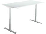 Schreibtisch Start Off, elektrisch höhenverstellbar, Rechteck, T-Fuß, B 1600 x T 800 x H 755-1255 mm, lichtgrau/weißalu