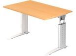 Schreibtisch TARVIS, C-Fuß, Quadrat, B 1200 mm, Gestell weiß, höhenverstellbar, Buche