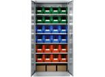 Materialschrank MSI 2409, mit 24 Kästen LF 322, 6 Fachböden, B 950 x T 400 x H 1935 mm, Stahl, weißaluminium