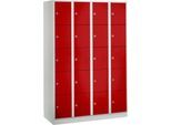 Wertfachschrank 300 mm, 4 Abteile, 20 Fächer, Sicherheitszylinderschloss, Sockel, feuerrot