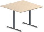 Schäfer Shop Genius Besprechungstisch MODENA FLEX, Quadrat, T-Fuß Rundrohr, B 1000 x T 1000 x H 650-850 mm, Ahorn/weißaluminium RAL 9006
