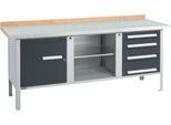 Kastenwerkbank Schäfer Shop Select PW 200-1, Buche Multiplexplatte, mit Stahlabdeckung, bis 750 kg, B 2000 x T 700 x H 840 mm, Anthrazit