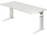 Schreibtisch TARVIS, C-Fuß, Quadrat, B 1800 mm, Gestell weiß, höhenverstellbar, lichtgrau