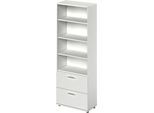 Schäfer Shop Genius Kombischrank TETRIS WOOD, 6 OH, H 2270 mm, 2 Hängeregistraturauszüge, Höhe inkl. Gleiter, lichtgrau