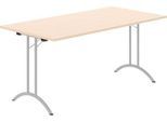 Schäfer Shop Select Klapptisch, Rechteck, Doppel-T-Fußgestell, Spezial-Klappbeschlag & Bodenausgleich, B 1600 x T 800 x H 720 mm, Ahorn-Dekor/alusilber