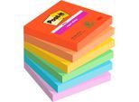 POST-IT Haftnotizen Super Sticky Notes Playful 654-6SS-PLAY, 76 x 76 mm, wiederablösbar, cellophanfrei verpackt, farbig, 6 x 90 Blatt