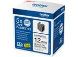 Sparpaket: 5x Schriftbandkassette Brother Tze-231M, selbstklebend, 8 m x 12 mm, schwarz