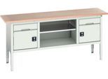 Kastenwerkbank Bott verso, Multiplex-Platte, 2 Schubladen, 2 Türen, 1 Ablageboden, B 2000 x T 600 x H 830 - 930 mm, Lichtgrau