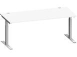 Schäfer Shop Genius Schreibtisch MODENA FLEX, Rechteck, T-Fuß Rechteckrohr, B 1800 x T 800 x H 650-850 mm, weiß/weißalu