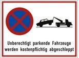 moedel Hinweisschild „Unberechtigt parkende Fahrzeuge werden kostenpflichtig abgeschleppt“, L 300 x B 400 mm, Aluminium, mehrfarbig