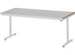 Rau Arbeitstisch Adlatus, elektrisch höhenverstellbar, 25 mm MDF-Platte, Edelstahlbelag, bis 150 kg, B 2000 x T 800 x H 720-1120 mm, silber/lichtgrau