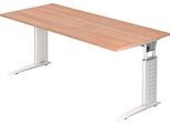 Schreibtisch TARVIS, C-Fuß, Quadrat, B 1800 mm, Gestell weiß, höhenverstellbar, Nussbaum-Dekor