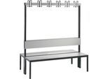 Garderobenbank Basic Plus, 2-seitig, Rückenlehne, ohne Schuhrost, Fußgestell schwarzgrau RAL 7021, B 1500 mm, Dekor silbergrau