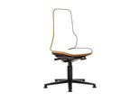 Arbeitsstuhl bimos NEON, Synchronmechanik, Grundmodell ohne Polsterelement, mit Gleitern, Flexband orange