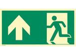 moedel Fluchtwegschild "Notausgang links Pfeil oben", nach ISO 7010 E001, Kunststoff selbstklebend, langnachleuchtend, B 297 x H 148 mm