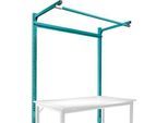 Aufbauportal m. Ausleger, Grundtisch STANDARD Arbeitstisch/Werkbank UNIVERSAL/PROFI, 1500 mm, wasserblau