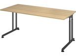 Schreibtisch Breno, manuelle Höheneinstellung, horizontaler Kabelkanal, B 1800 x T 800 x H 680-820 mm, Spanplatte & Stahl, Eiche/Graphit