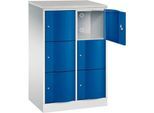 C+P Schließfachschrank Resisto, 2 Abteile, 6 Fächer, B 772 x T 540 x H 1255 mm, Lichtgrau/Enzianblau